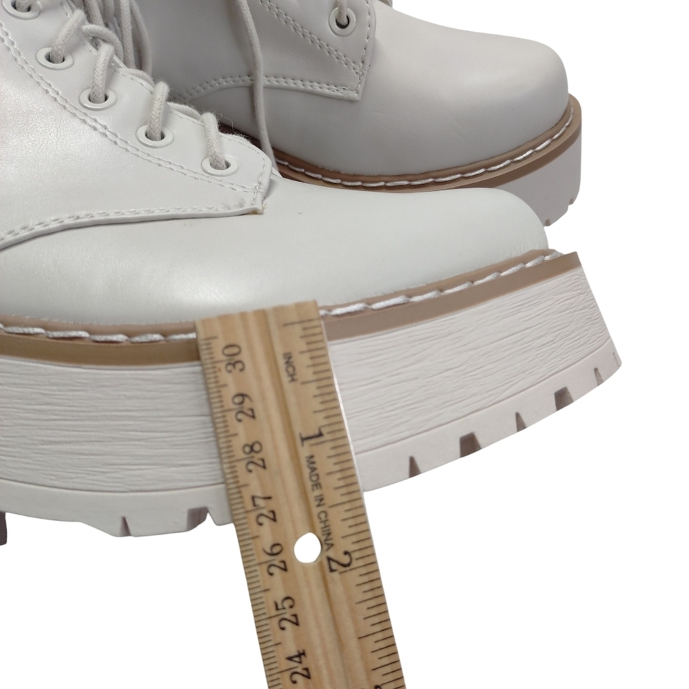 Soda Off White Pu Lace Up Chunky Lug Sole Round Toe Wide Combat Ankle Boot NWOT - Picture 9 of 13